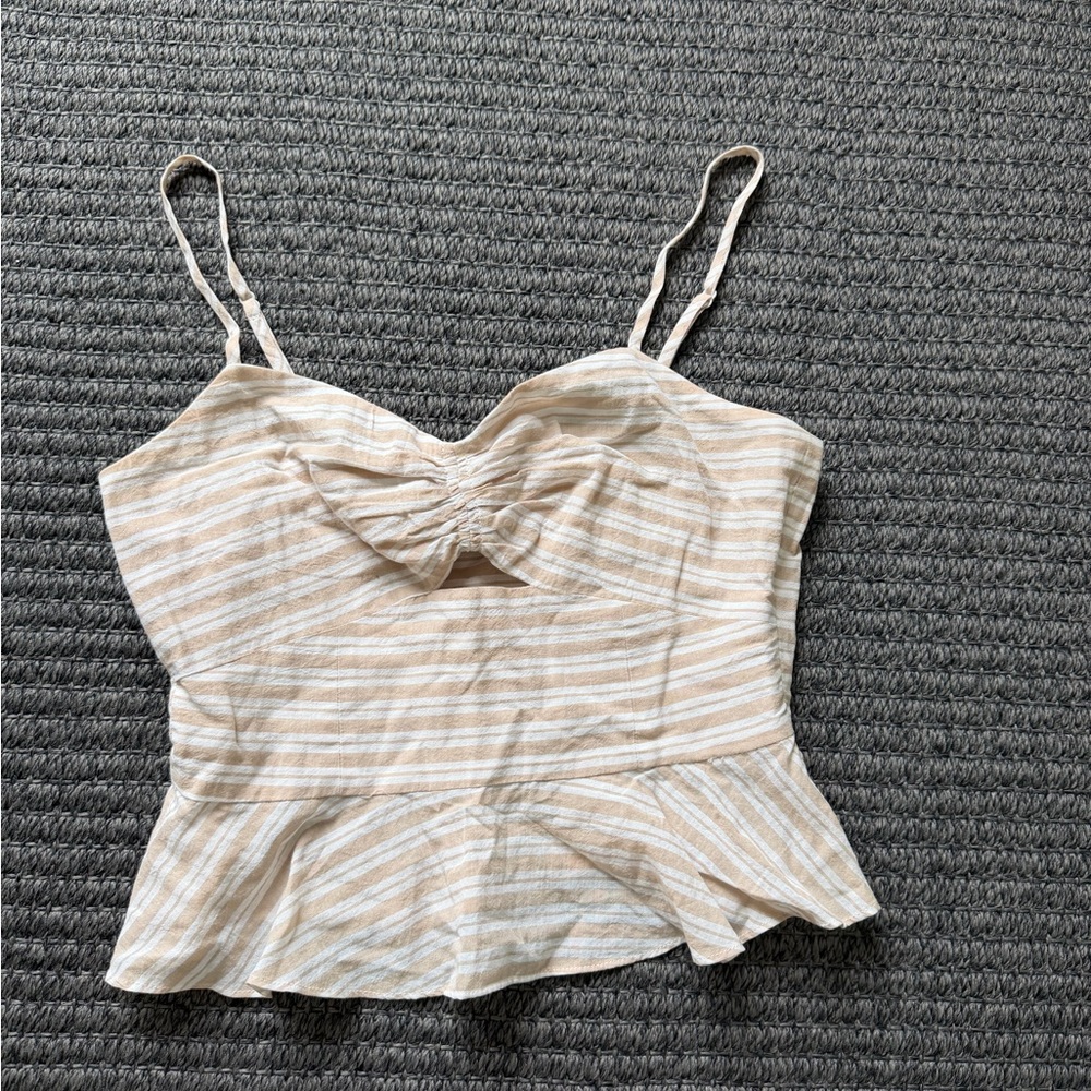 INTERMIX Beige and White Striped Peplum Cami